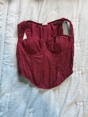 Garage Burgundy Lace Bustier Crop Top